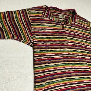 VTG Coogi Style Raw Rags Men's Striped Polo Shirt Size M Short Sleeve Colorful